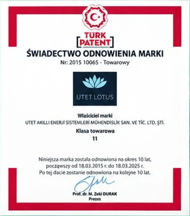 Świadectwo odnowienia marki